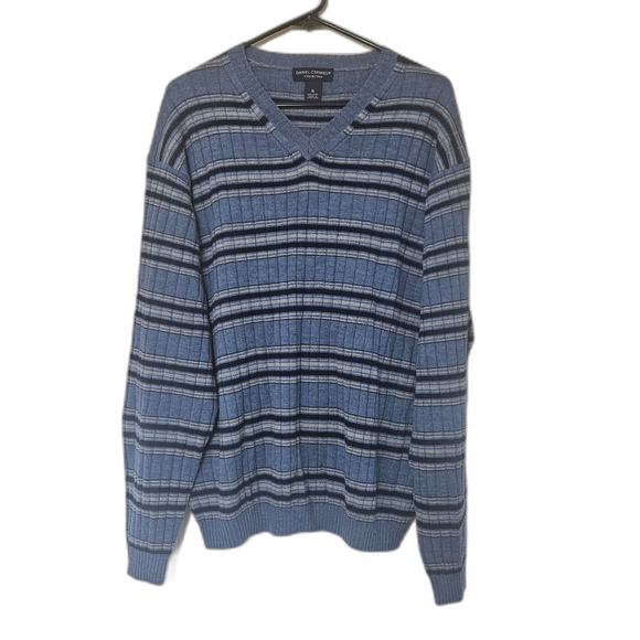 Baggy Wool V-Neck Sweater Vintage Striped Grunge or Preppy Men's XL - Picture 2 of 7